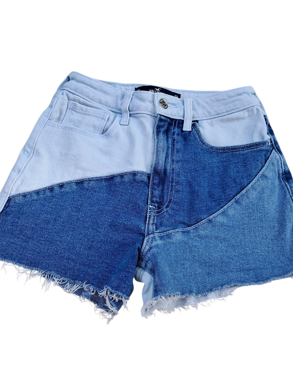 ​Hollister Colorblock Denim Shorts Ultra High-Rise Mom Short 3” Fray Size 00 W23